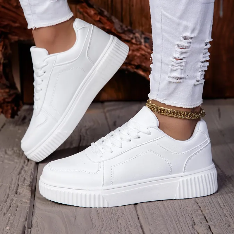 Unisex Sneakers New Arrival Large Size Classic Retro Men's Sports Skate Shoes White Thick-Soled Tennis Shoes Solid Col