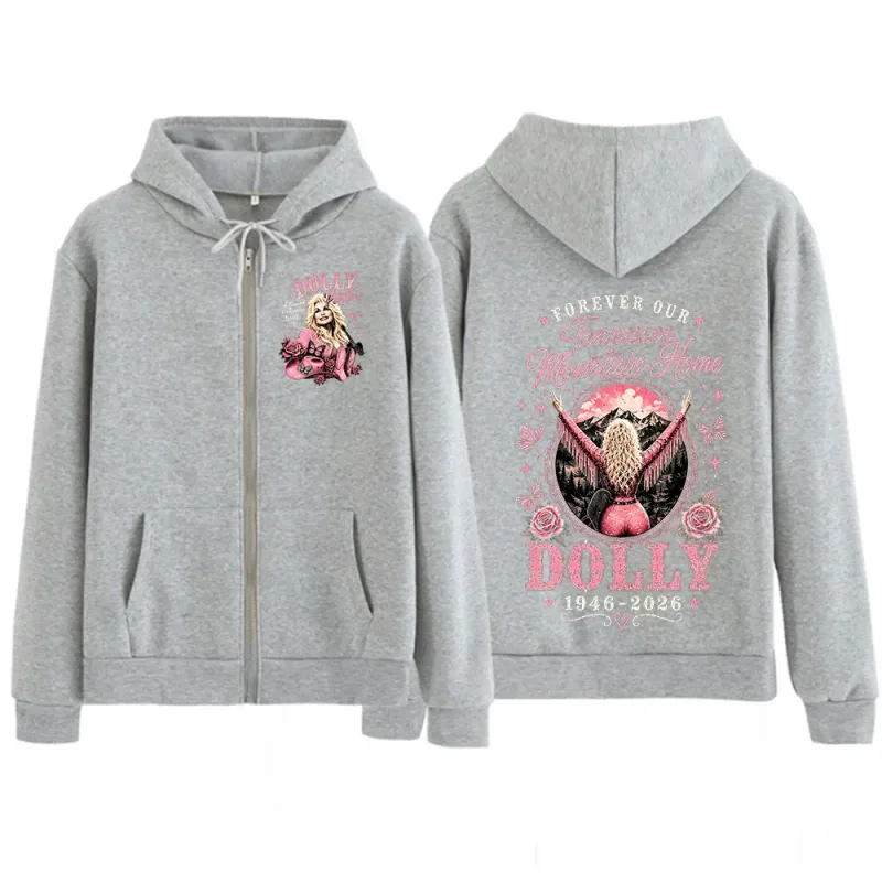 Dolly Parton Tribute 1946-2026 Country Music Zipper Hoodies Men Women Fashion Casual Zip Up Hooded Sweatshirts Jackets Coats