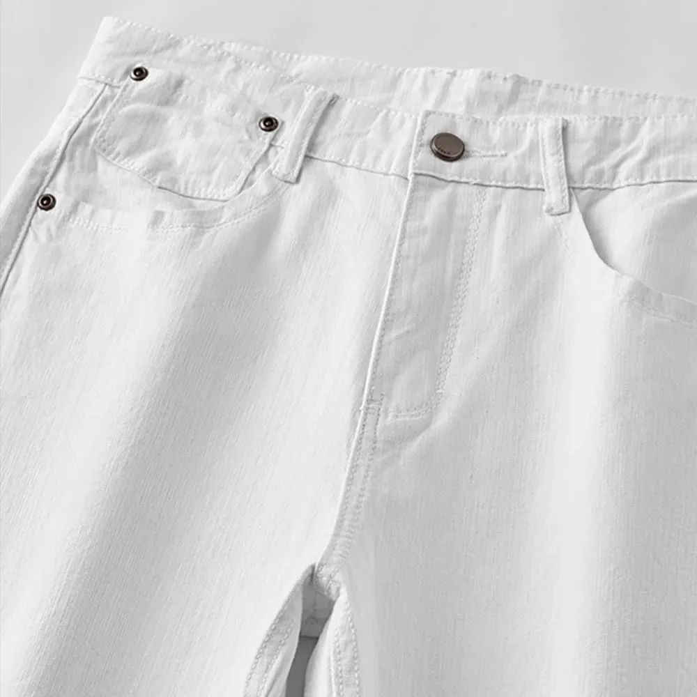 Jean blanc élastique pour hommes, coupe droite, Slim, décontracté, doux, Business, classique, marque, mode, pantalon en Denim extensible avancé