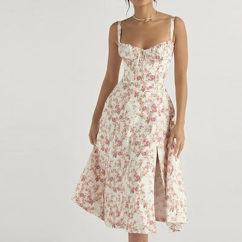 Plaid Printed Spaghetti Strap Sexy A-line Dress Women 2026 Elegant Summer Dress Backless Party Midi Dress Vestidos