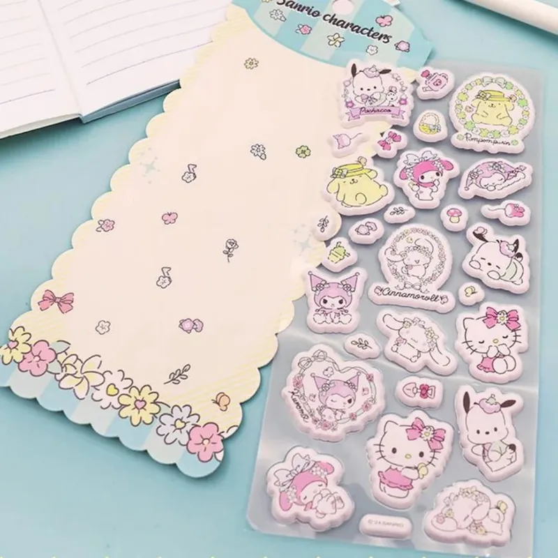 Genuine Sanrio 3D Foam Stickers Cartoon Hello Kitty Kuromi Melody Toy Decal For Scrapbook Water Mug Phones Planners Decor Decals