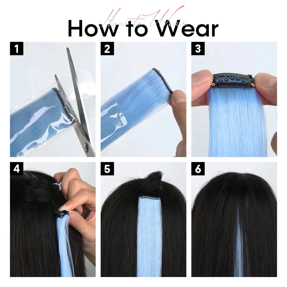 Synthetic 6pcs Clip in Hot Pink Hair Extensions Mix tinsels 22 Inch Colored Hair Extensions 2 in 1 Rainbow Hair