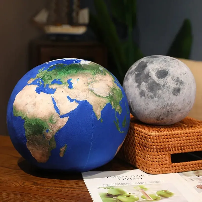 Simulate The Earth And Moon Pillow Soft Stuffed Plush Toys Space Birthday Theme Gifts For Kids Boys Sofa Hugging Pillow Home Dec