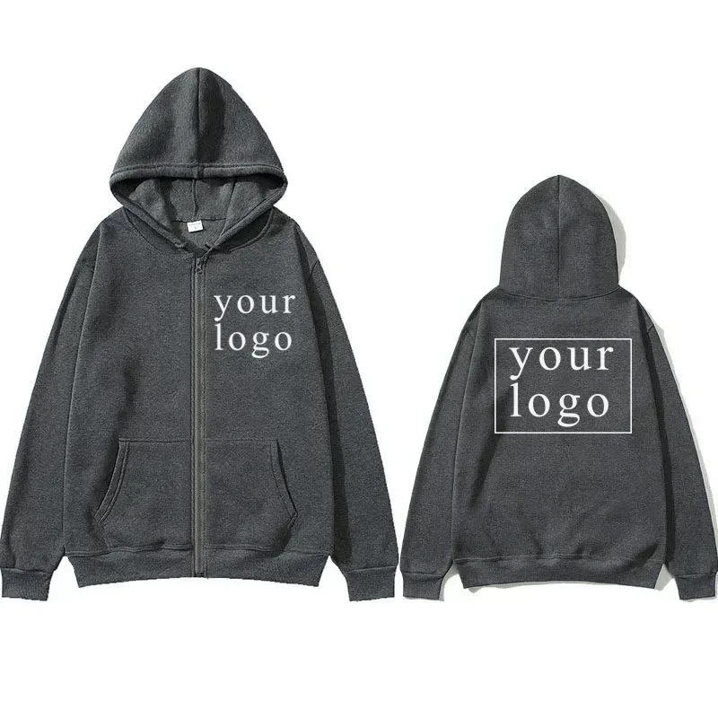 Nuevo Sudadera con capucha tipo cárdigan con cremallera DIY para hombres y mujeres, nueva moda 2025, logotipo/imagen personalizada de tu propia marca en cualquier lugar