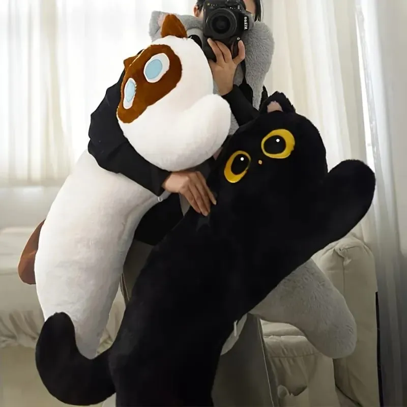 Black Cat Plush Long Pillow Bed Sleeping Pillow Dormitory Leg Clamp Cushion Sofa Stuffed Cat Doll Home Living Room Soft Pillow