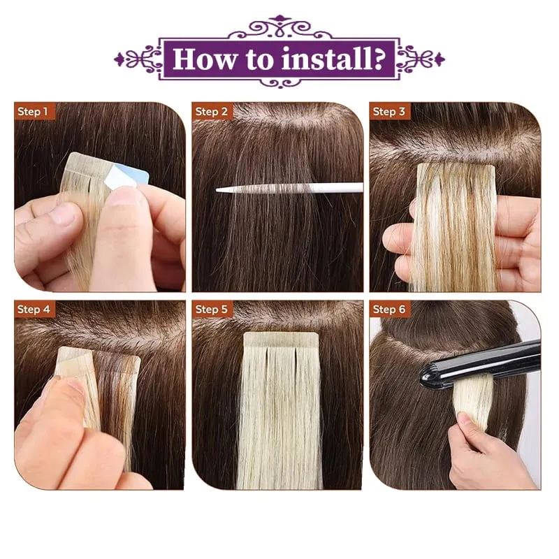 Fita em extensões de cabelo remy cabelo humano em linha reta 100% real natural fita de cabelo invisível macio 16 "-24" preto marrom loiro
