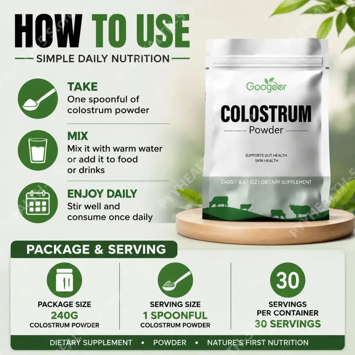 Bovine Colostrum Powder Supports Immune Gut Health and Skin Health with IgG Immunoglobulin Lactoferrin 240g/8.47 OZ