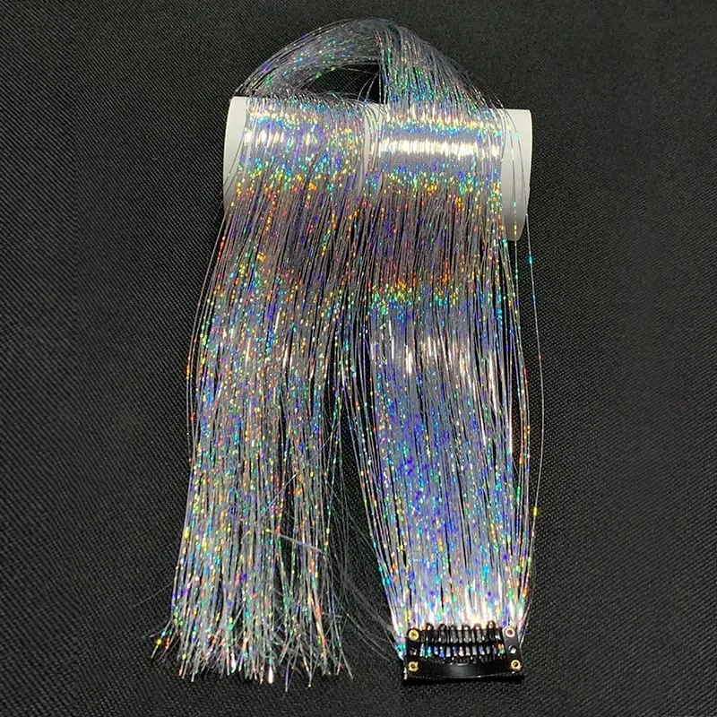 24Inch Laser Color Synthetic Hair Extensions BB Clip In Long Straight Rainbow Highlight Hairpieces Fashion Cosplay Accessories