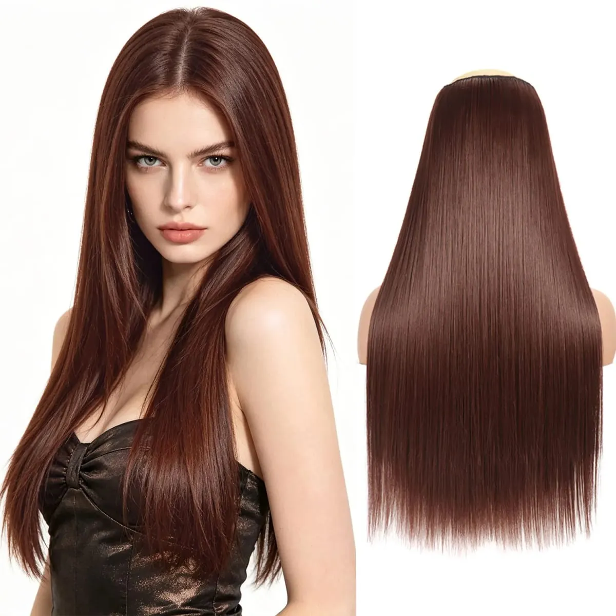 Synthetic 5 Clips in one piece hair extensions 22inch long straight clip in hair for women girls daily party holiday