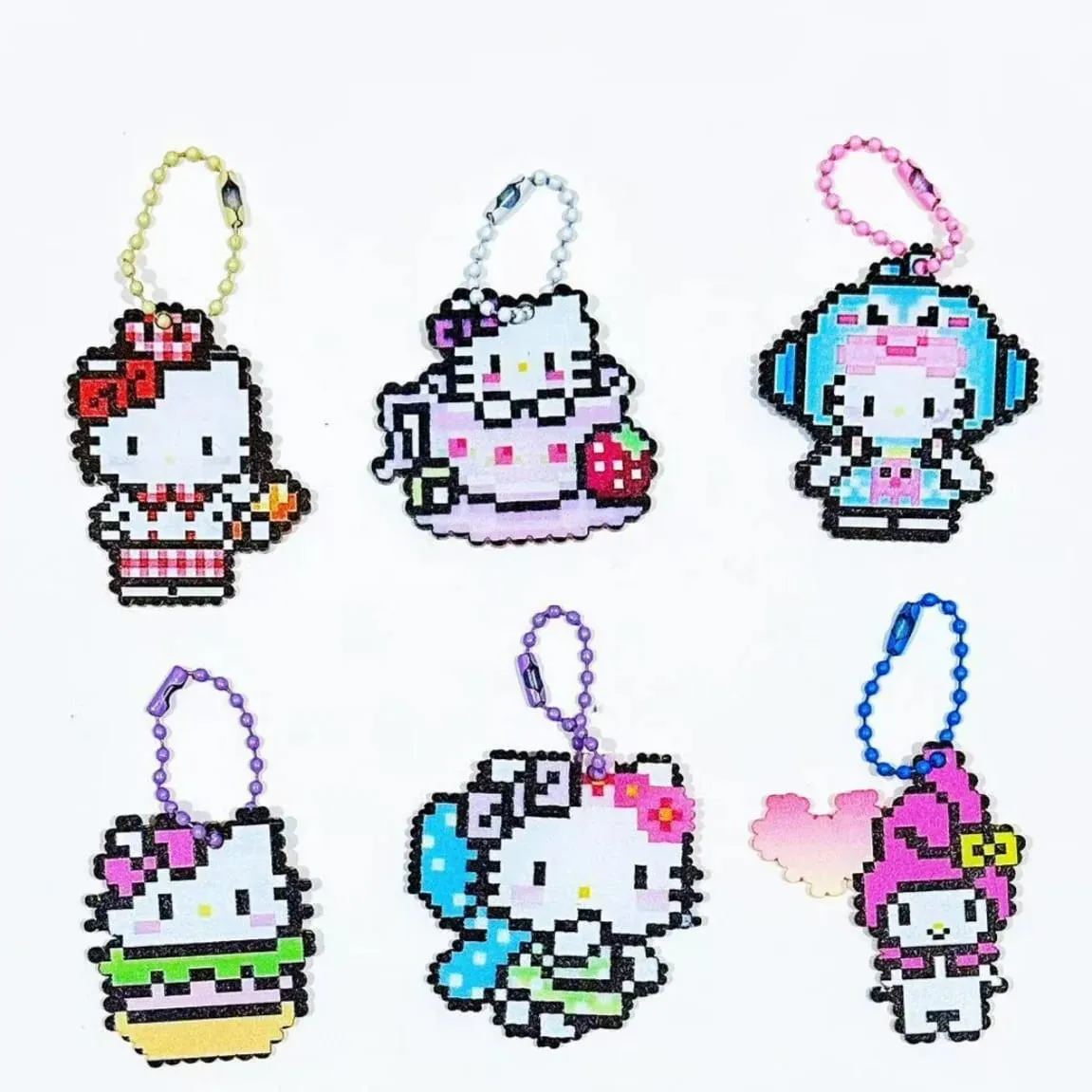 Kawaii Pixel Cat 32pcs Set Keychain Blind Box Acrylic Pendant Mystery Surprise Bag for Backpack Decor Party Favors