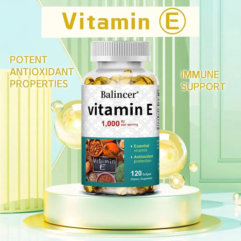 Natural Vitamin E Capsules Antioxidant Supplement Support Skin Hair Nail Heart Brain Cardiovascular & Immune System Wellness