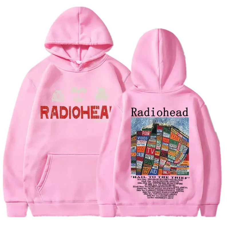Felpa con cappuccio con stampa vintage Radiohead Abbigliamento donna da uomo Pullover Hip Hop Rock Band Hail To The Thief Felpe con cappuccio per album musicale