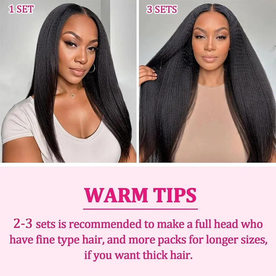 Yaki Straight Clip In Hair Extensions Synthetic Hairpiece For Women 7 Pcs Long Kinky Straight Soft Thick Hair Extensions