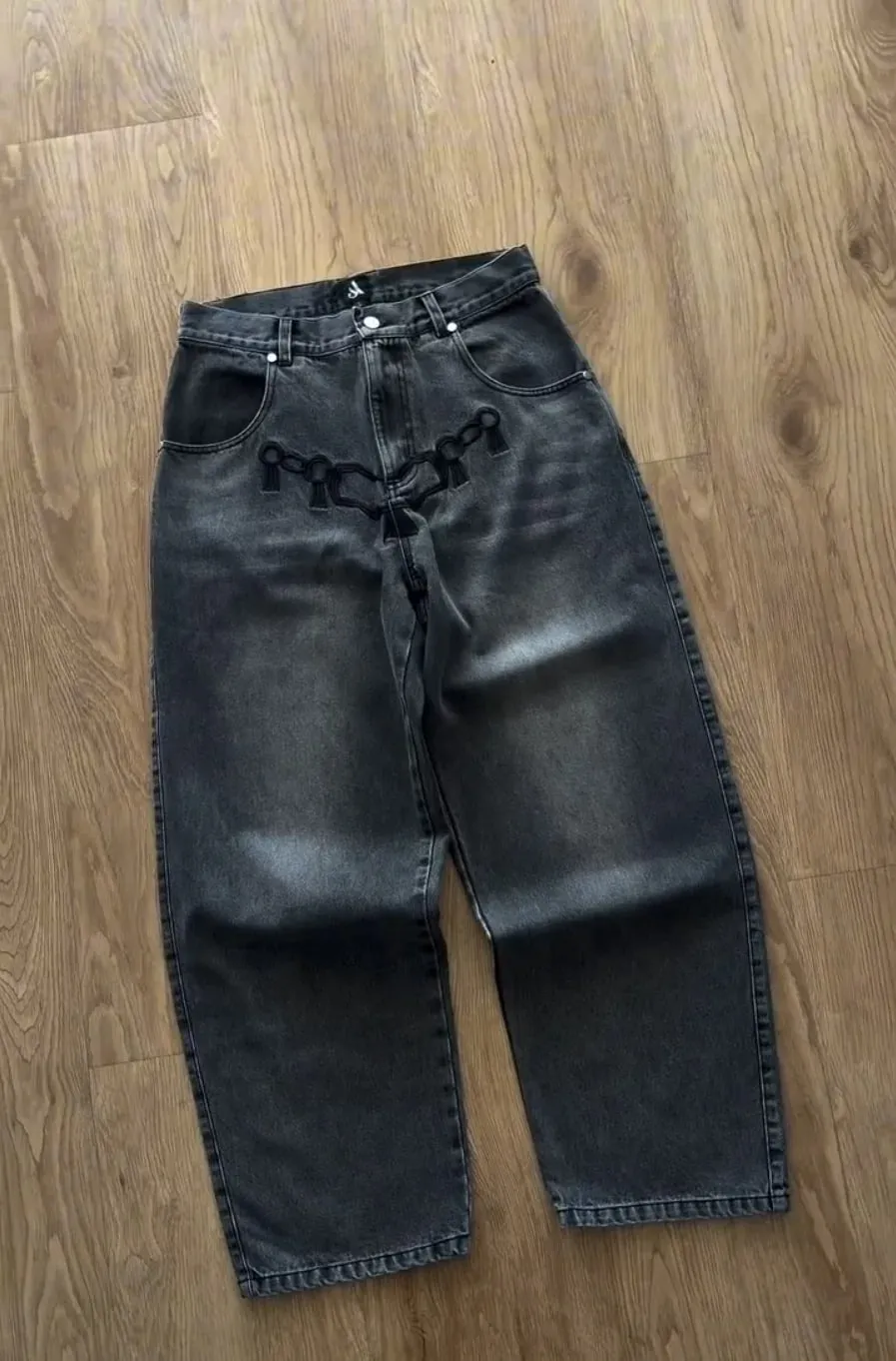 Y2K Gothic Japanese Embroidery Baggy Jeans High Street Retro Straight Wide Leg Denim Pants Harajuku Work Pants Pirate Jeans