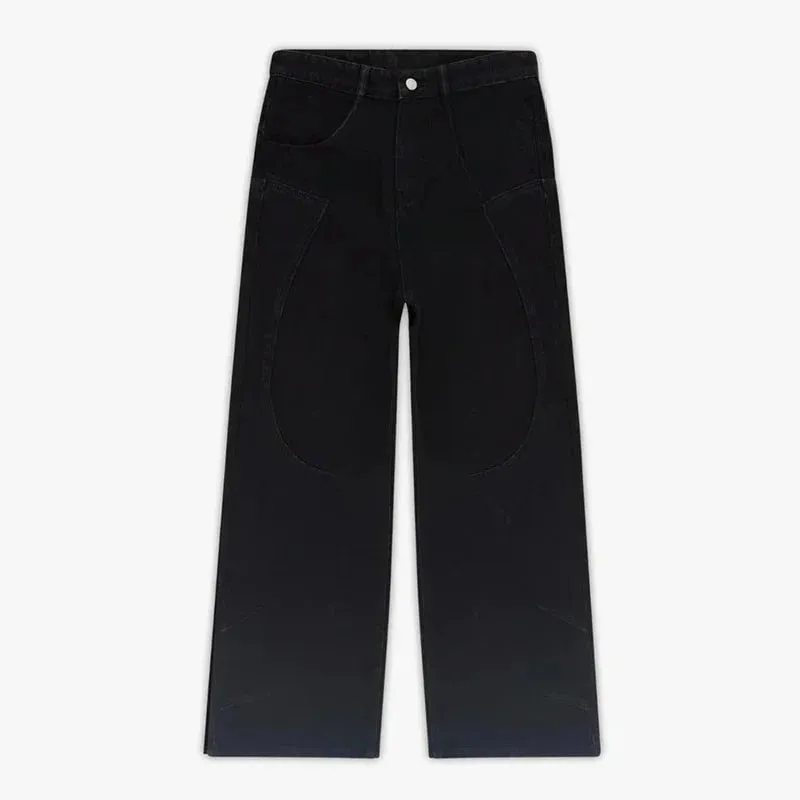 black jeans Harajuku hip hop Fromszn raw baggy jeans Y2K embroidery retro art font unisex woven washed patchwork wide leg pants
