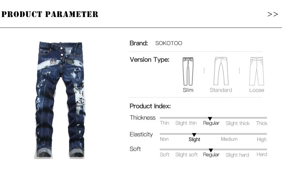 Men Letters Printed Denim Jeans Holes Ripped Patchwork Spliced Pants Button Fly Slim Tapered Stretch Trousers