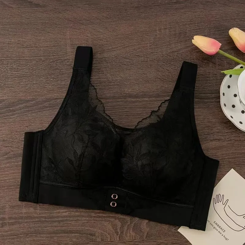 Plus Size Thin CD Cup Push up Bra Sexy Lace Wire-Free Soft Support Anti-Sagging Adjustable Lingerie Bra for Women