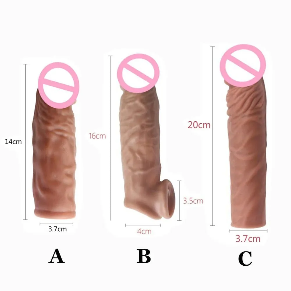 Extensión de pene realista, manga para pene, silicona reutilizable, alargador de pene, condones retardantes para hombres, consolador potenciador, Juguetes sexuales, tienda erótica