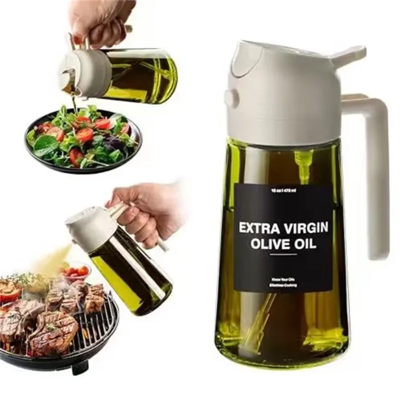 Pulverizador de óleo de 470 ml para cozinhar 2 em 1 dispensador de azeite e garrafa de óleo com adesivos garrafa de spray de vidro grosso