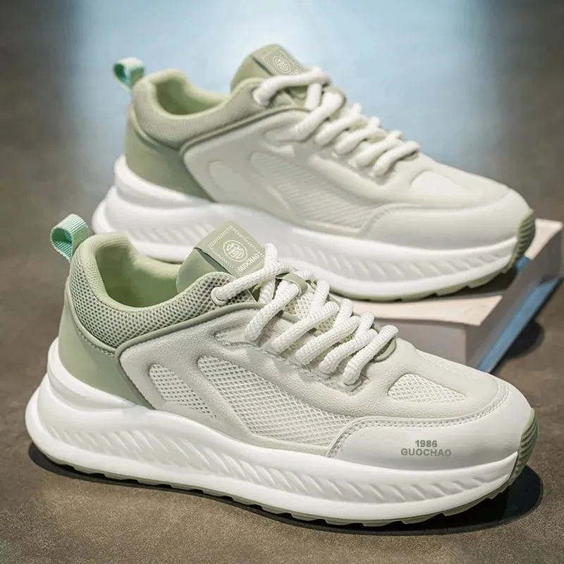 Spring Summer Men Sneakers Breathable Mesh Casual Shoes Platform Chunky Dad Footwear Lace Up Male Walking Running Shoes