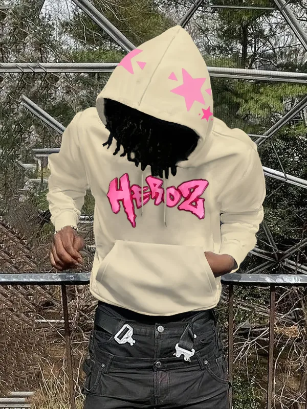 2026 Autumn/Winter Men's Hooded Sweatshirt with Letter Print Pattern - Comfortable Soft Casual Retro Streetwear for Men