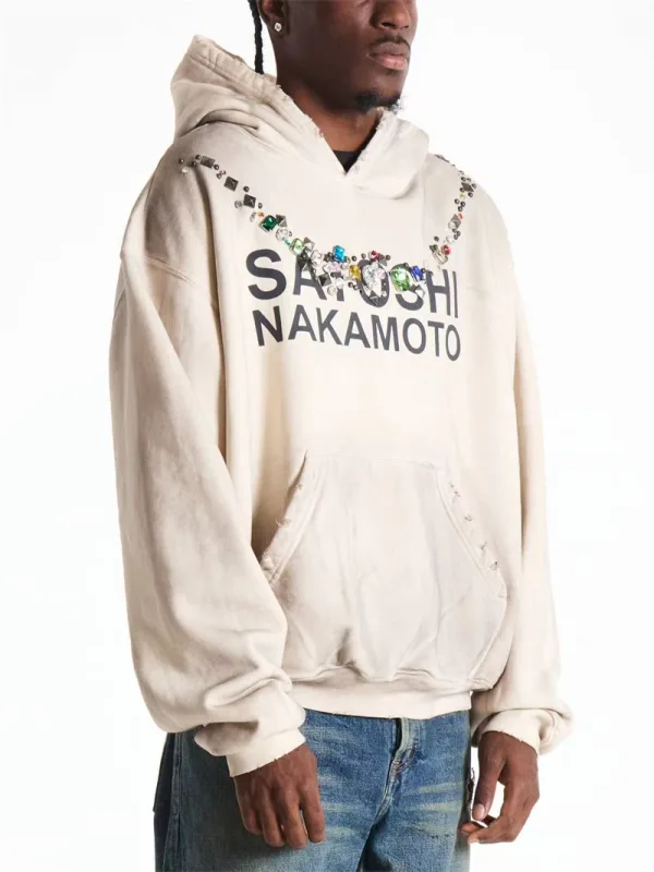 Autumn/Winter SN Necklace Letter Print Washed Vintage Hoodie High Street Casual Cotton Loose Sports Versatile Trendy Tops Men