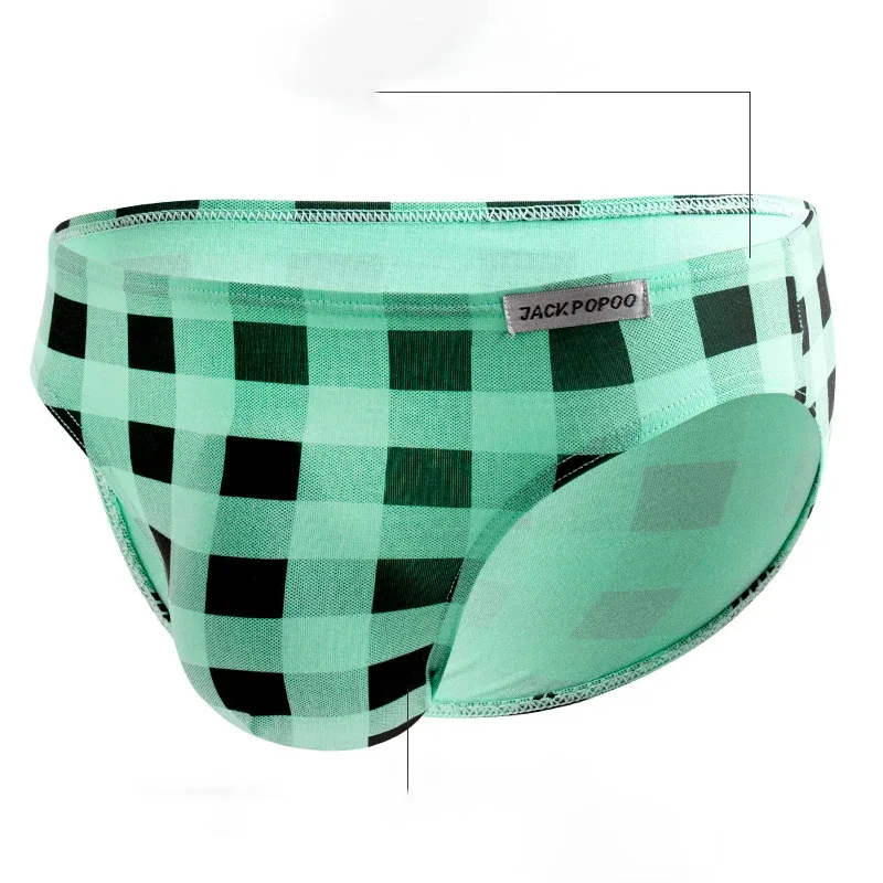 Fashion Plaid Underwear Cotton Soft Elastic Men Briefs Breathable Comfortable Youth Underpants Mens Sexy U Bulge Pouch Panties