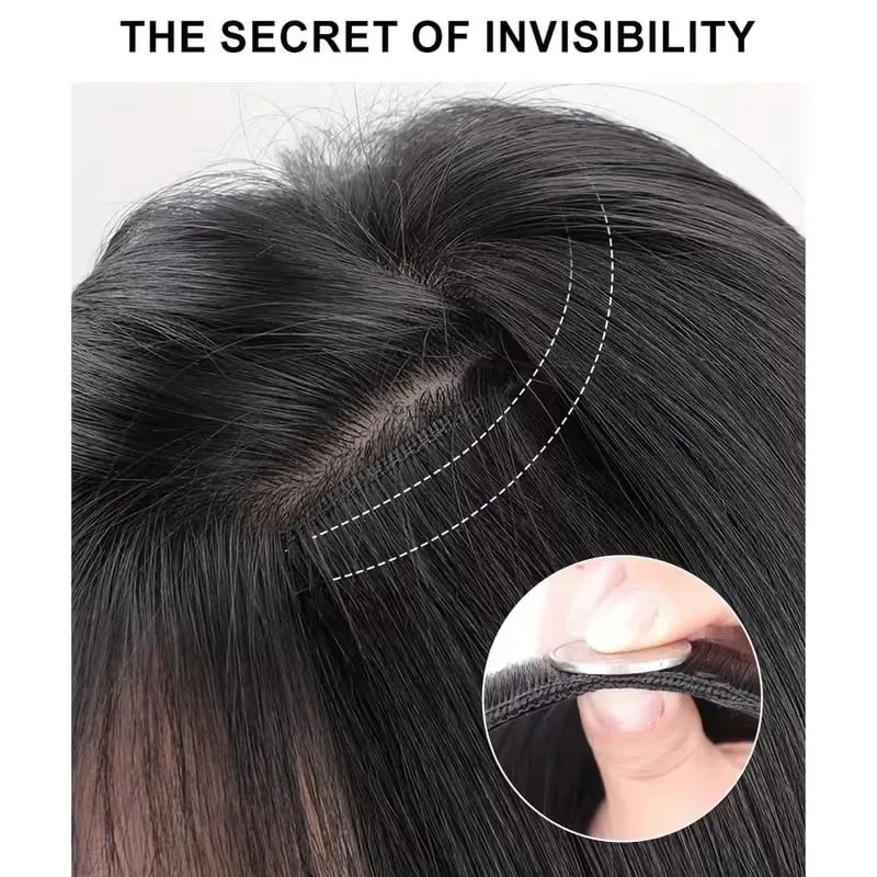 18Inch Synthetic Elegant V-Shape Internal Buckle Clip-In Hair Extensions Invisible Soft Hairpiece for Women Daily Use