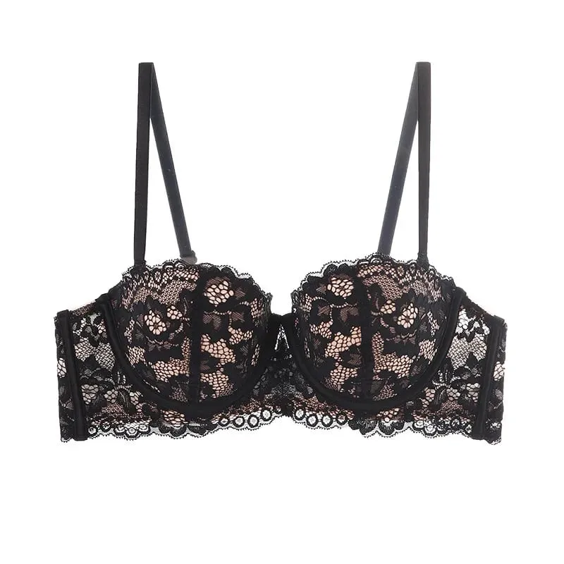 1/2 Cup Lace Bra Women Sexy Floral Underwire Underwear Ladies Push Up Brief Sets Comfortable Bra Half Cup Brassiere Lingerie