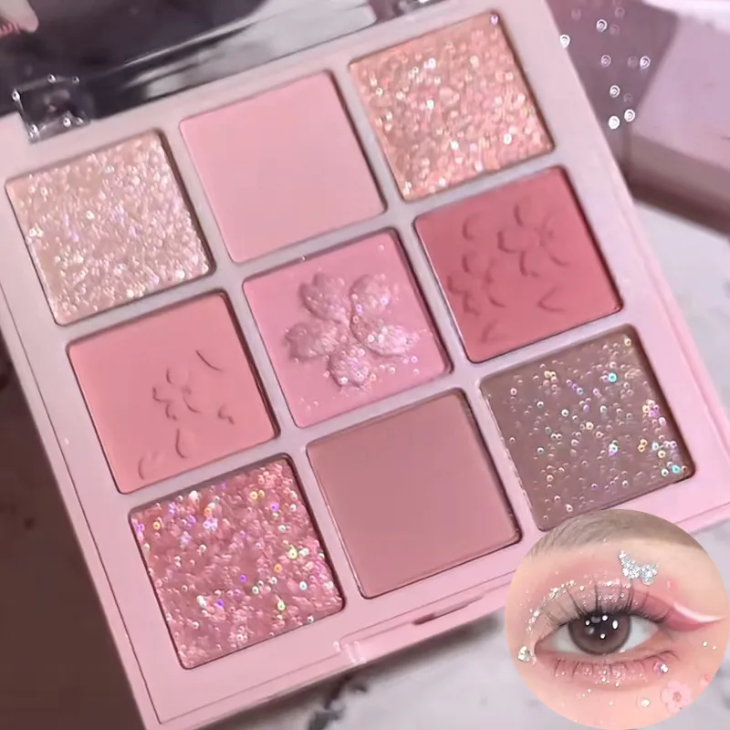 9-Color Glitter Eyeshadow Palette Earth Color Pearlescent Eye Shadow Shimmer Highlights Sparkling Sequin Champagne Eyes Makeup