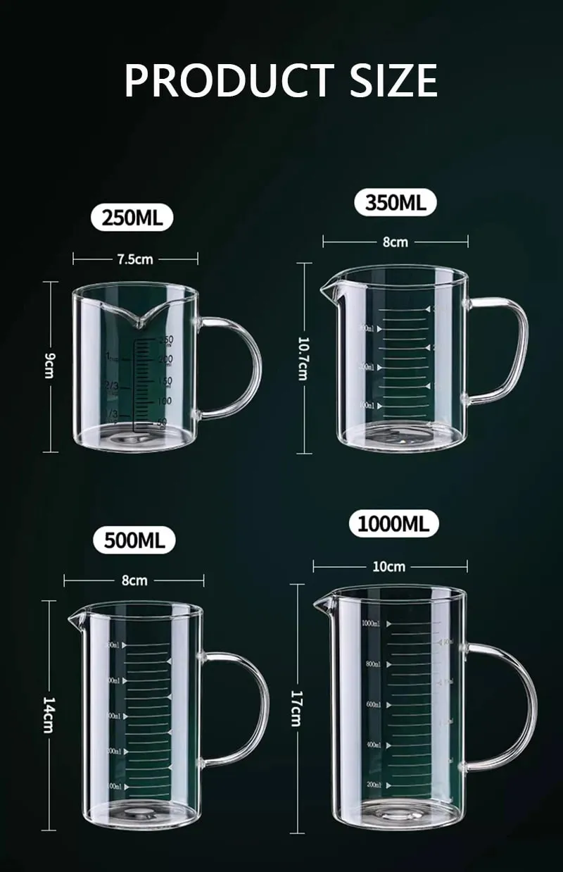 1/2pcs Glass Measuring Cup With Handle Heat-resistant Laboratory Beaker Kitchen Milk Coffe Measuring Mug 250/350/500/1000ml