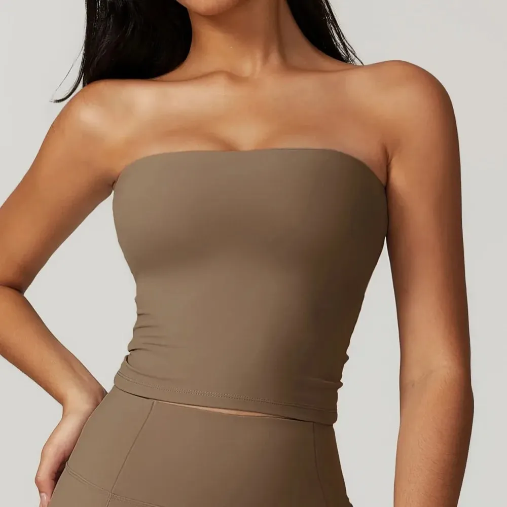 New Strapless Tube Tops For Women Gym Sports Yoga Vest Sexy Beautiful Back Padded Fitness Tanks Impact Quick Dry Workout Clothes