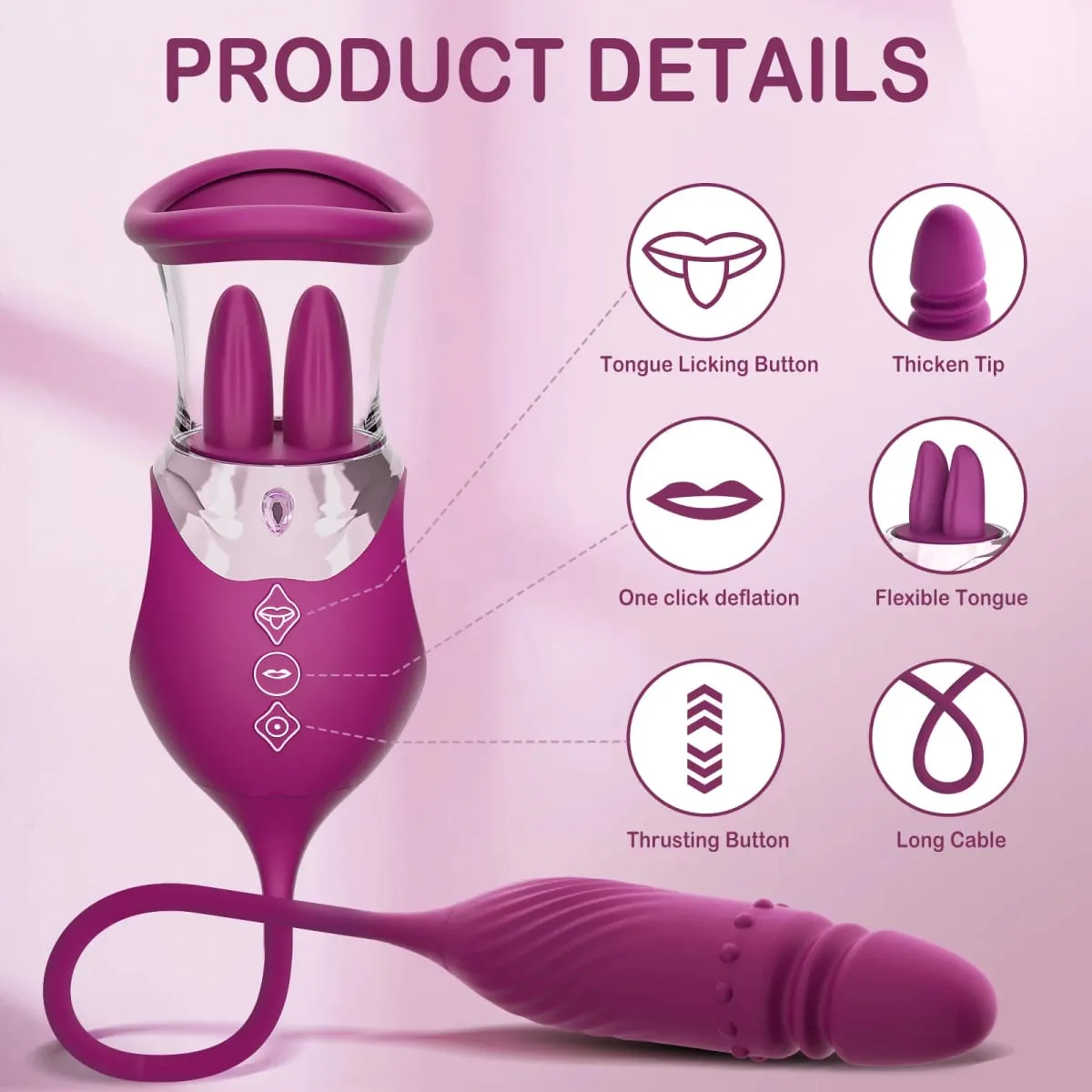 4 in 1 Rose Vibrator for Women G-Spot Thrusting Dildo with Clitoris Nipple Sucking Licking Massage Functions Adult Sex Toy