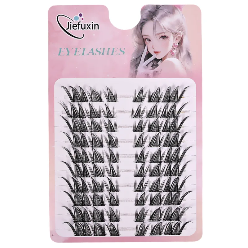 Soft Tapered Thick Manga Fox Eye Individual Clusters Jiefuxin Large Capacity DIY Lashes Simple Operation for Makeup Newbies