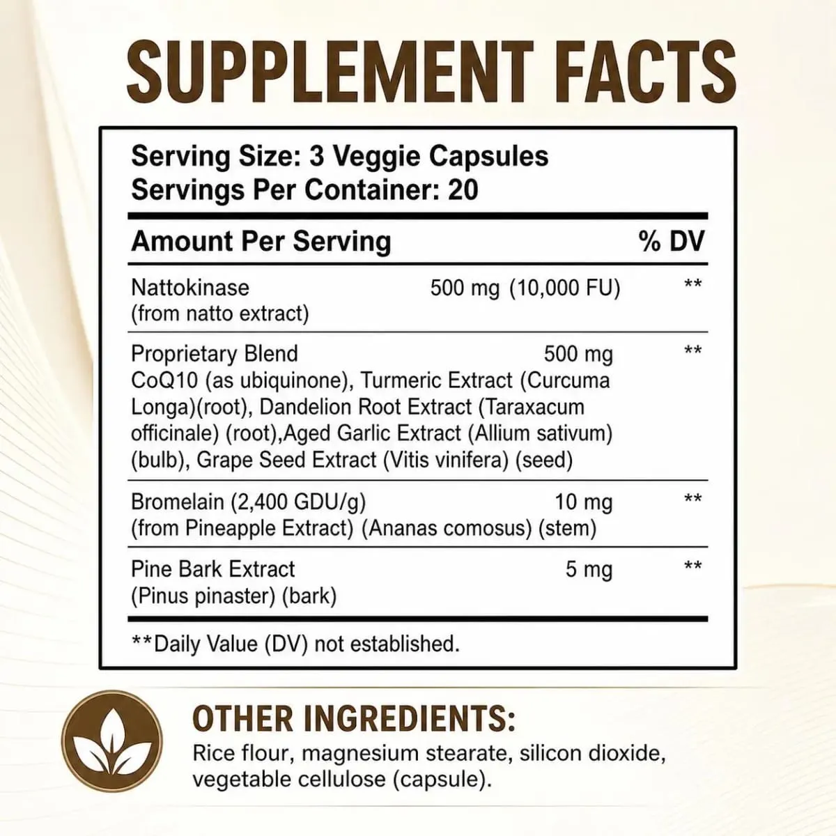 Nattokinase 10000 FU Per Serving Supports Heart Health Cardiovascular Blood Flow CoQ10 Bromelain Turmeric 60 Veggie Caps — image 3