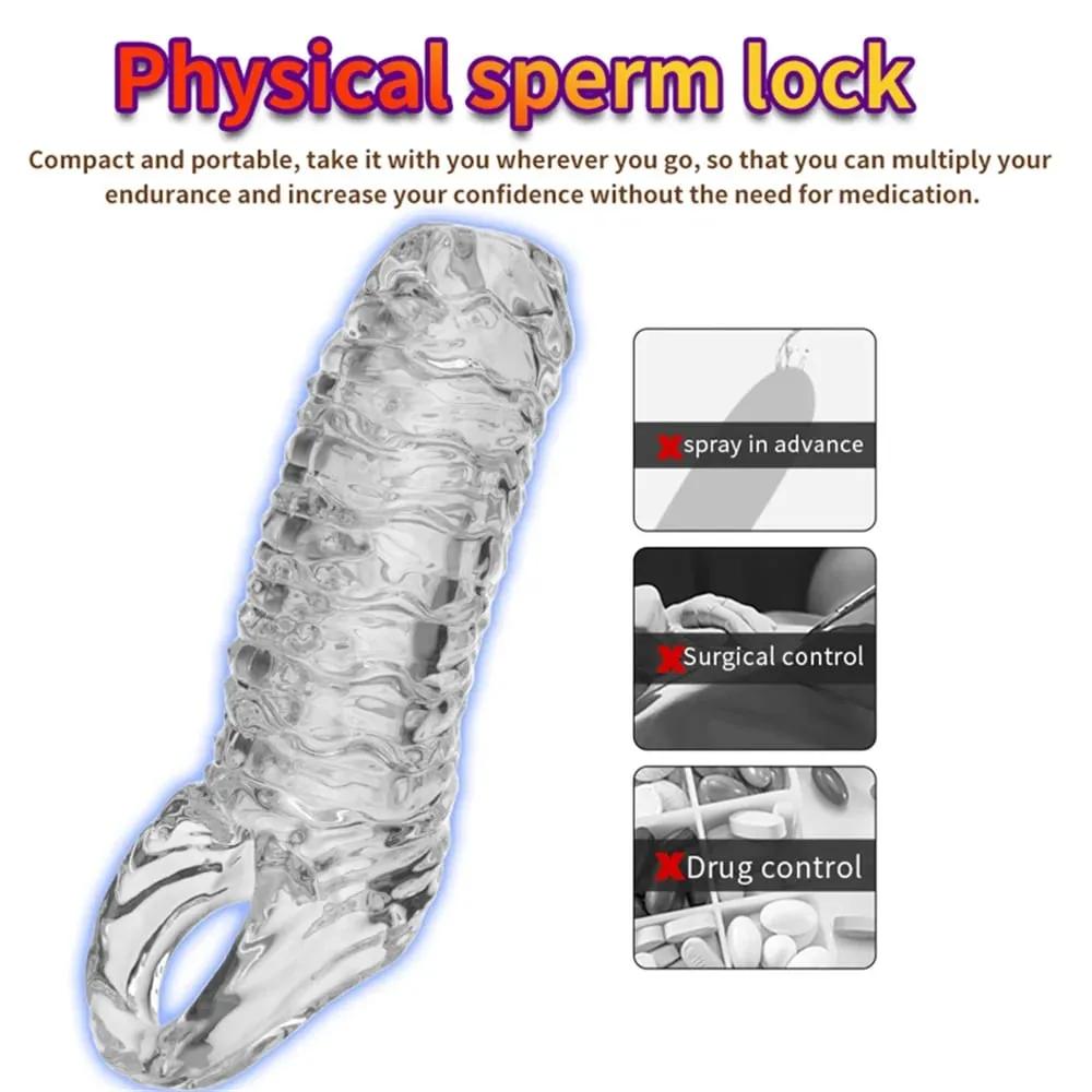 Male Realistic Penis Sleeve Penis Extender Cock Dick Enlargement Delay Ejaculation Cock Rings Reusable Condom Sex Toys For Men