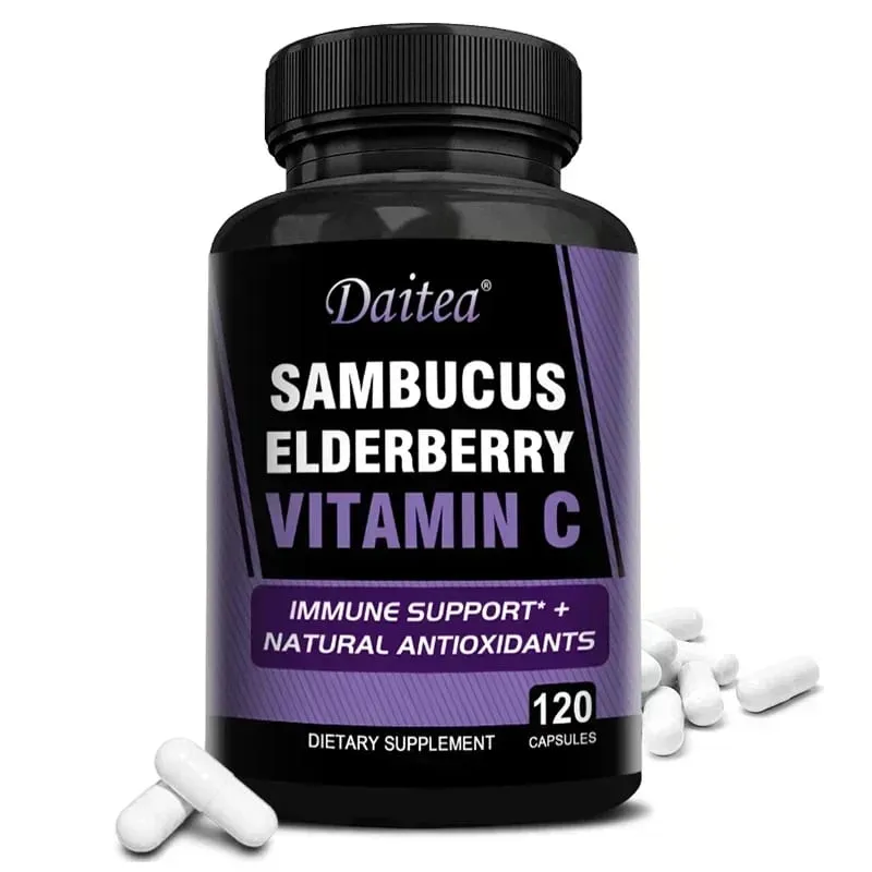 Sambucus Black Elderberry Capsules 350mg with Vitamin C Zinc Immune Support Antioxidant & Energy Boost Promotes Digestion