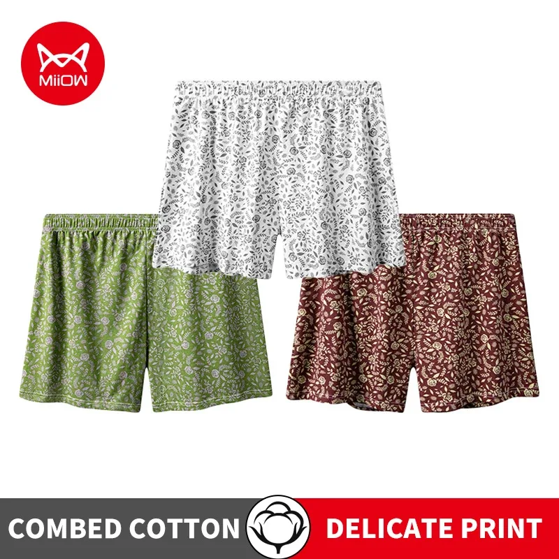 MiiOW 3Pcs Cotton Men Underwear Boxershorts Breathable Rose Print Man Underpants Skin-friendly Large Size Men's Shorts Panties