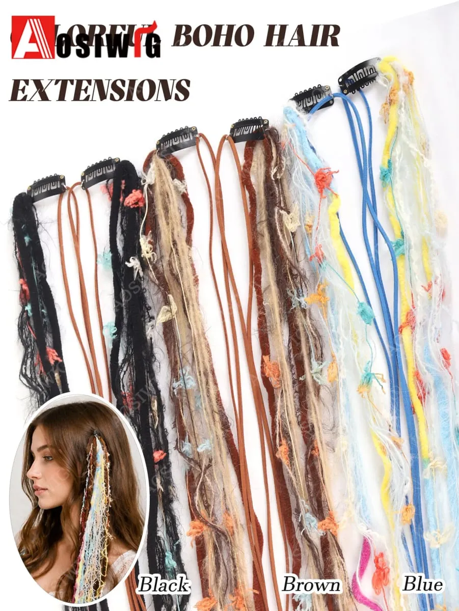Synthetic Boho Braided Hair Extensions for Women Clip In Festival Hairpiece with Beads Feathers Hippie Hair Accessories