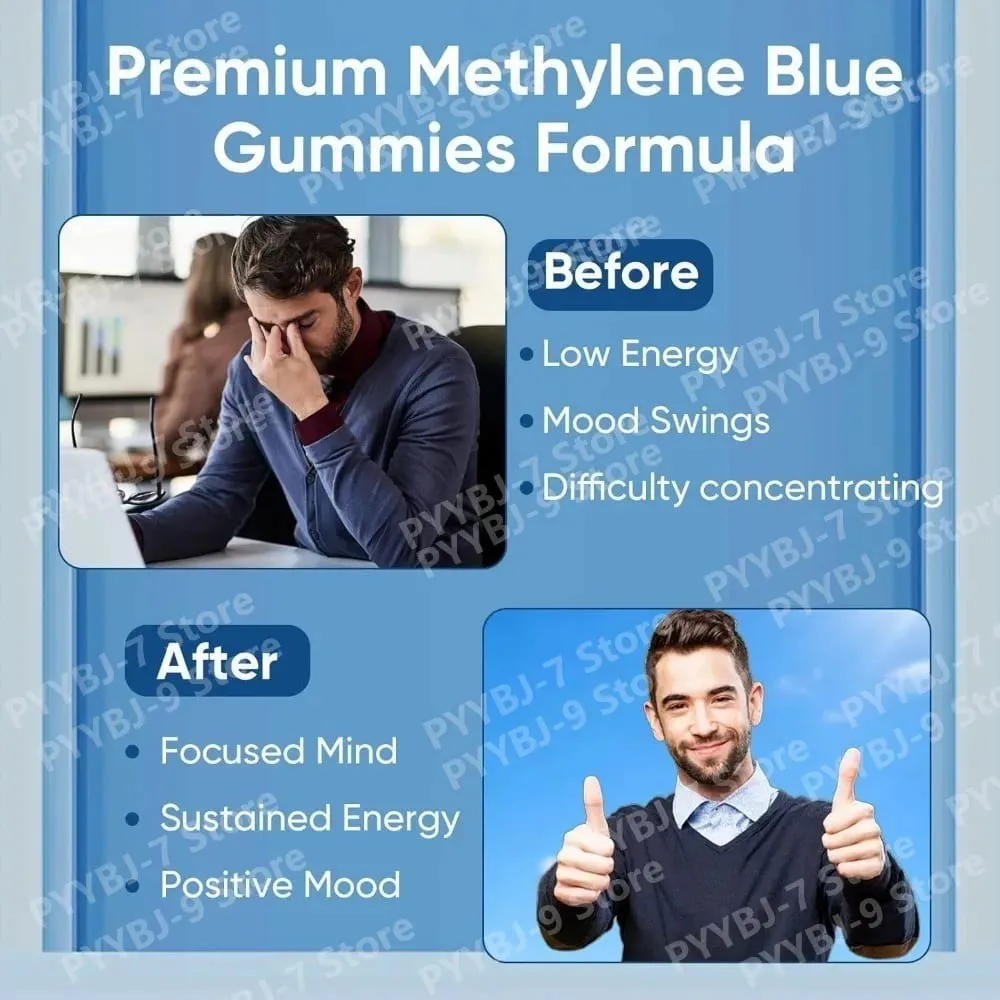 Methylene Blue Gummies with PQQ NAC Vitamin B2 & B3 Supports Cognitive Clarity & Cellular Energy Brain Nutrient for Adults 30Ct