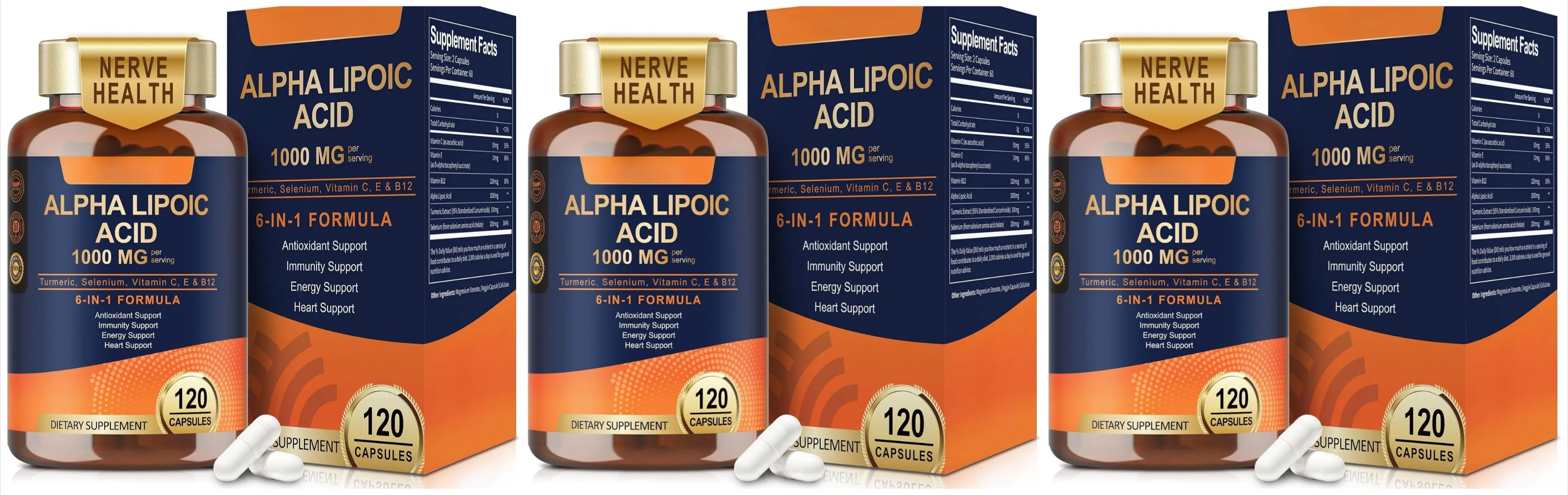 Alpha Lipoic Acid 6-in-1 Formula 1000mg Turmeric Selenium Vitamins C E B12 120 Veggie Capsules for Daily Wellness Support