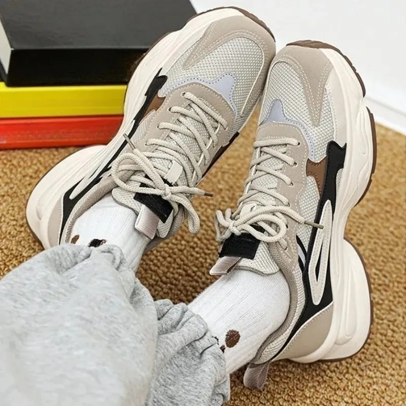 Low-Top Casual Shoes for Men Slip-Resistant Wear-Resistant Comfortable Mesh Breathable Chunky Retro Sneakers