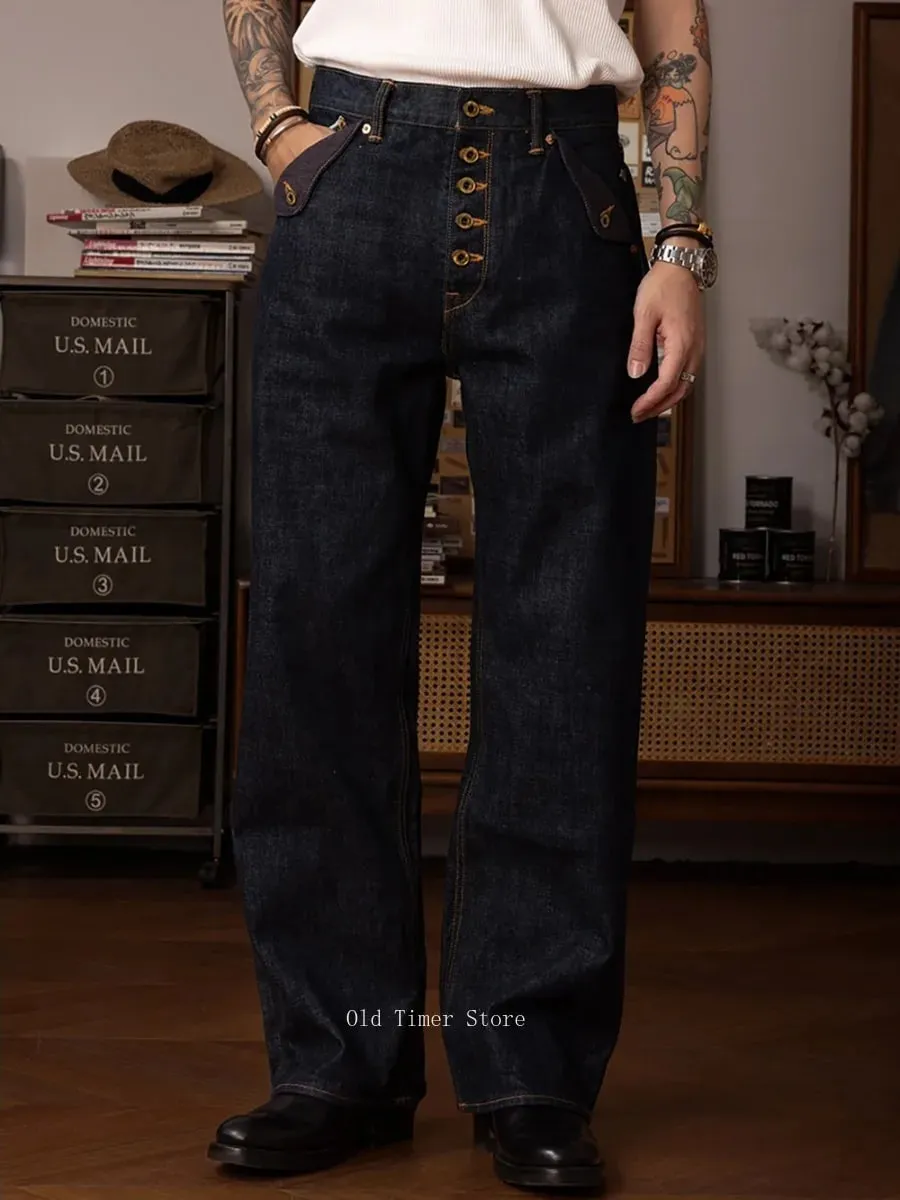 Red Tornado Retro Heavy 18oz Raw Selvedge Denim Pants Sanforized Button Fly High Waist Flap Pocket Carpenter Style Jeans