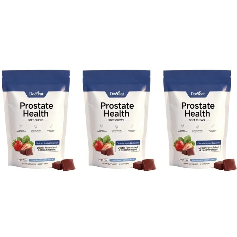 Docteat Prostate Health Soft Chews Sugar-Free with Vitamin C Zinc and Selenium for Immune System Balance 60 Soft Chews