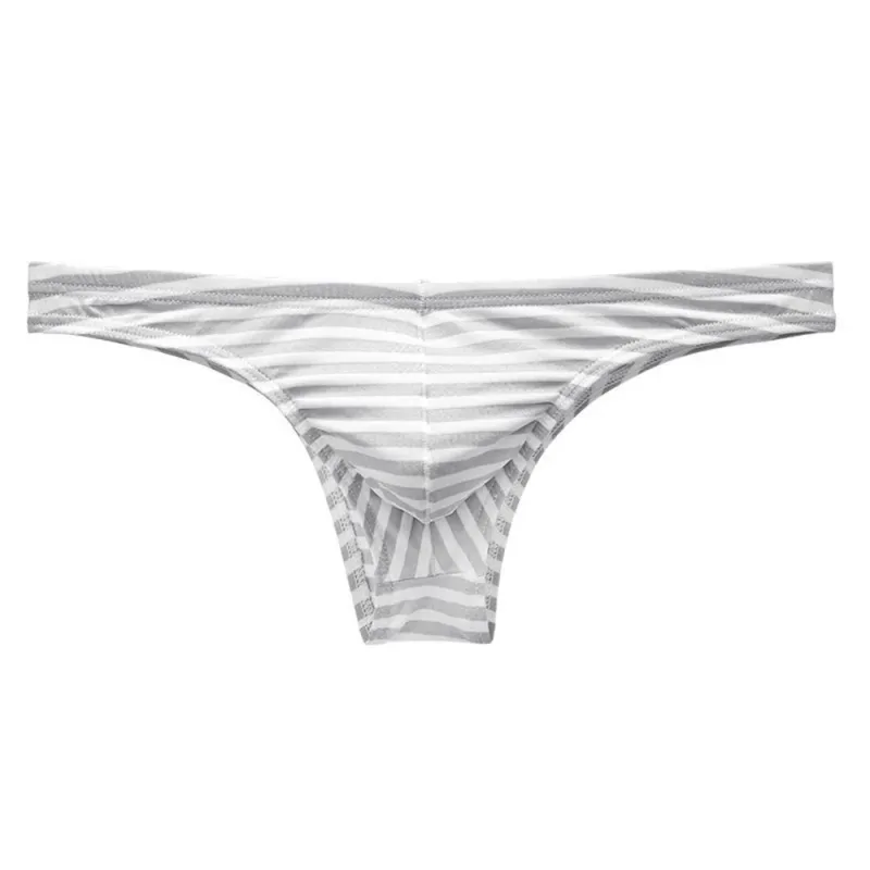 Europe Men's Striped Bikini Briefs Low Waist Sexy U Convex Underwear Male Half Covered Buttocks Tanga Panties Plus Size M-XXXL