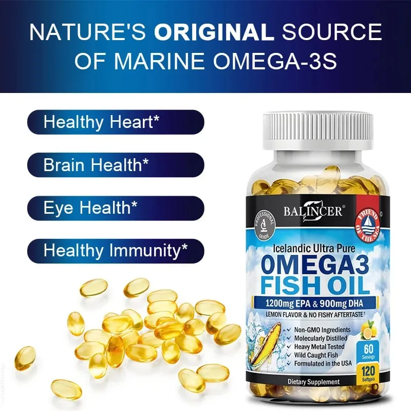 Omega-3-Fischöl-Ergänzungsmittel – mit EPA und DHA – unterstützt die Gesundheit von Herz und Gehirn. Omega-3-Fettsäuren, 120 Kapseln