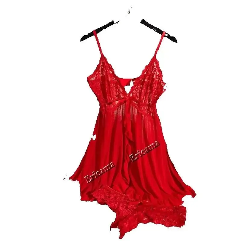 Women Lace Lingerie Set Solid Soft Slim Bra Nightdress Sexy Sleepwear For Women