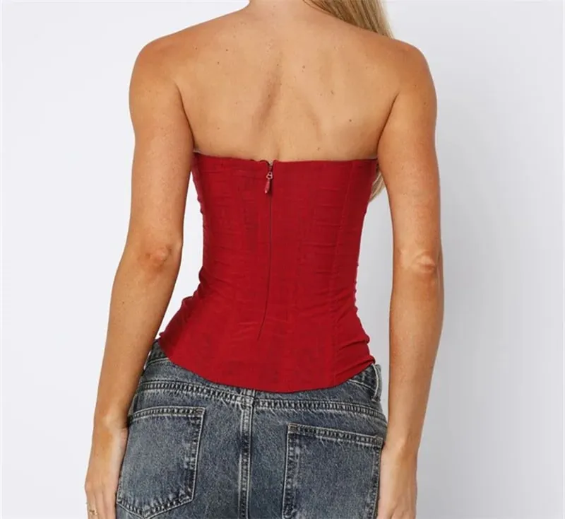 Women Y2K Sexy Slim Vest French High Street Elegant Backless Tank Top Summer Vintage Corset EGirl Solid Color Strapless Tube Top