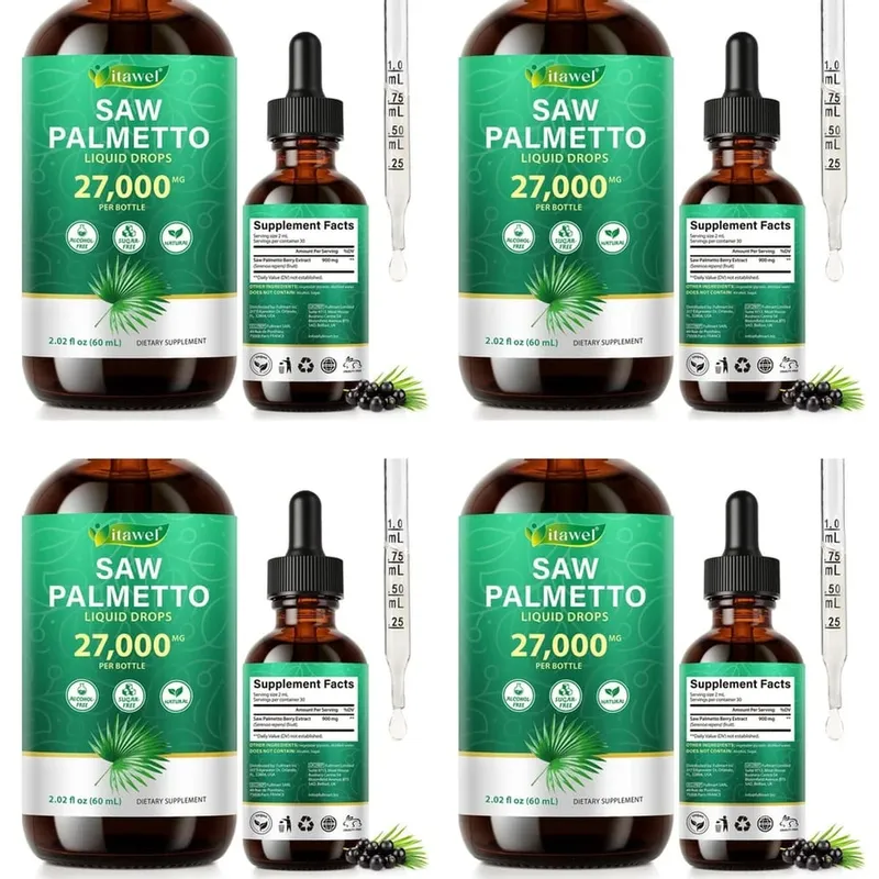Itawel Saw Palmetto Liquid Drops Prostate Health Support Urinary Function Support GMO Free Paraben Free Sugar Free Vegan 60 ML