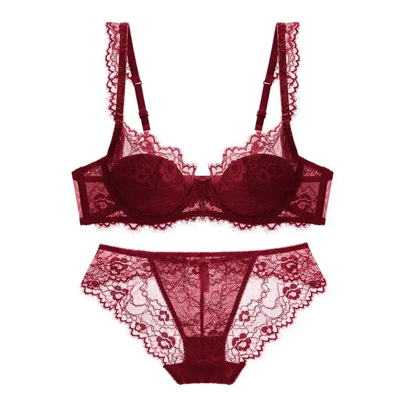 Women Sexy Lingerie Set Elegant Thin Lace Bra See Through Briefs Soft Underwear Ladies Bra and Panty Set